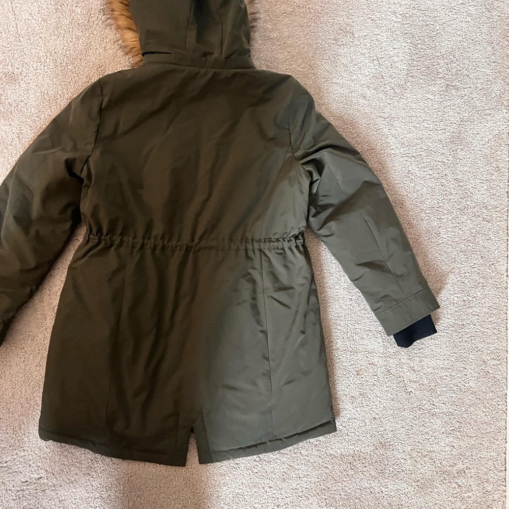 Nine West Fur Trim Hooded Parka Coat Green - Picture 4 of 12